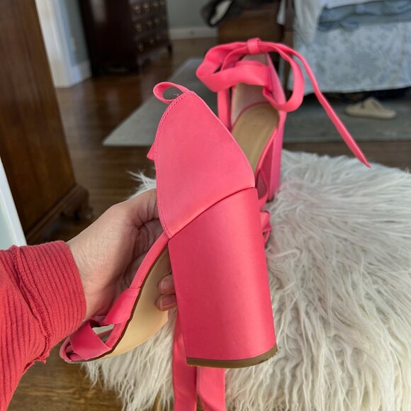 ASOS New Look Block Satin Heel Salmon/Pink Size 9 - Picture 7 of 10